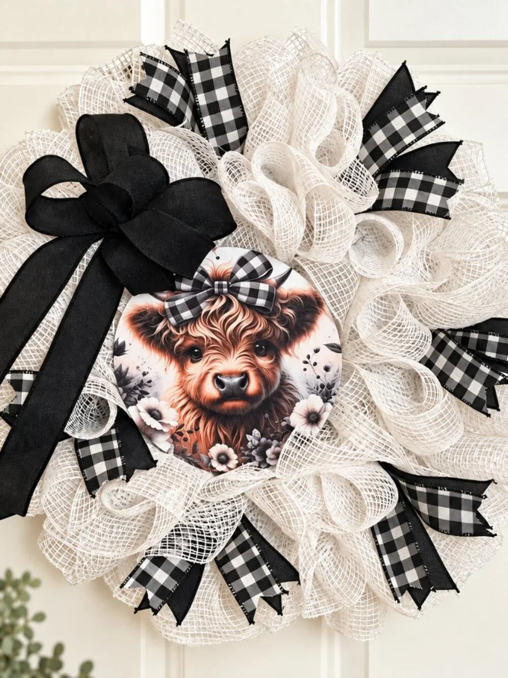 Handmade Highland Cow Farmhouse Wreath